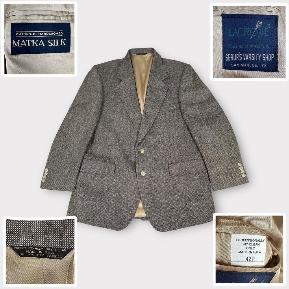Lacrosse Blazer Mens 42R Matka Silk Tweed Sport Coat Made in‎ USA Varsity Shop
